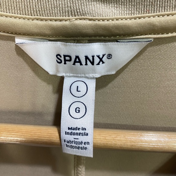 SPANX Sleeveless Collared Dress Size L Tan & White Stripe Pockets - Picture 7 of 7